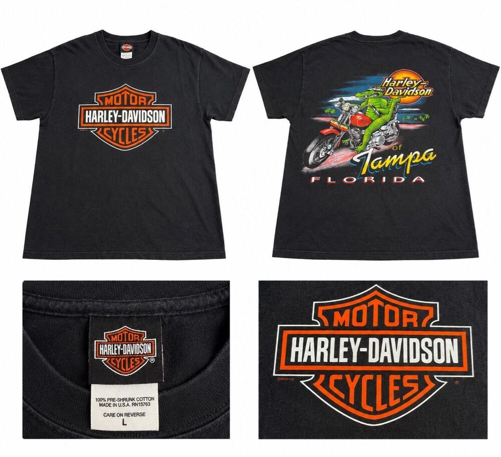 Harley-Davidson Vintage Tampa Florida Alligator Graphic T-Shirt Made USA Large
